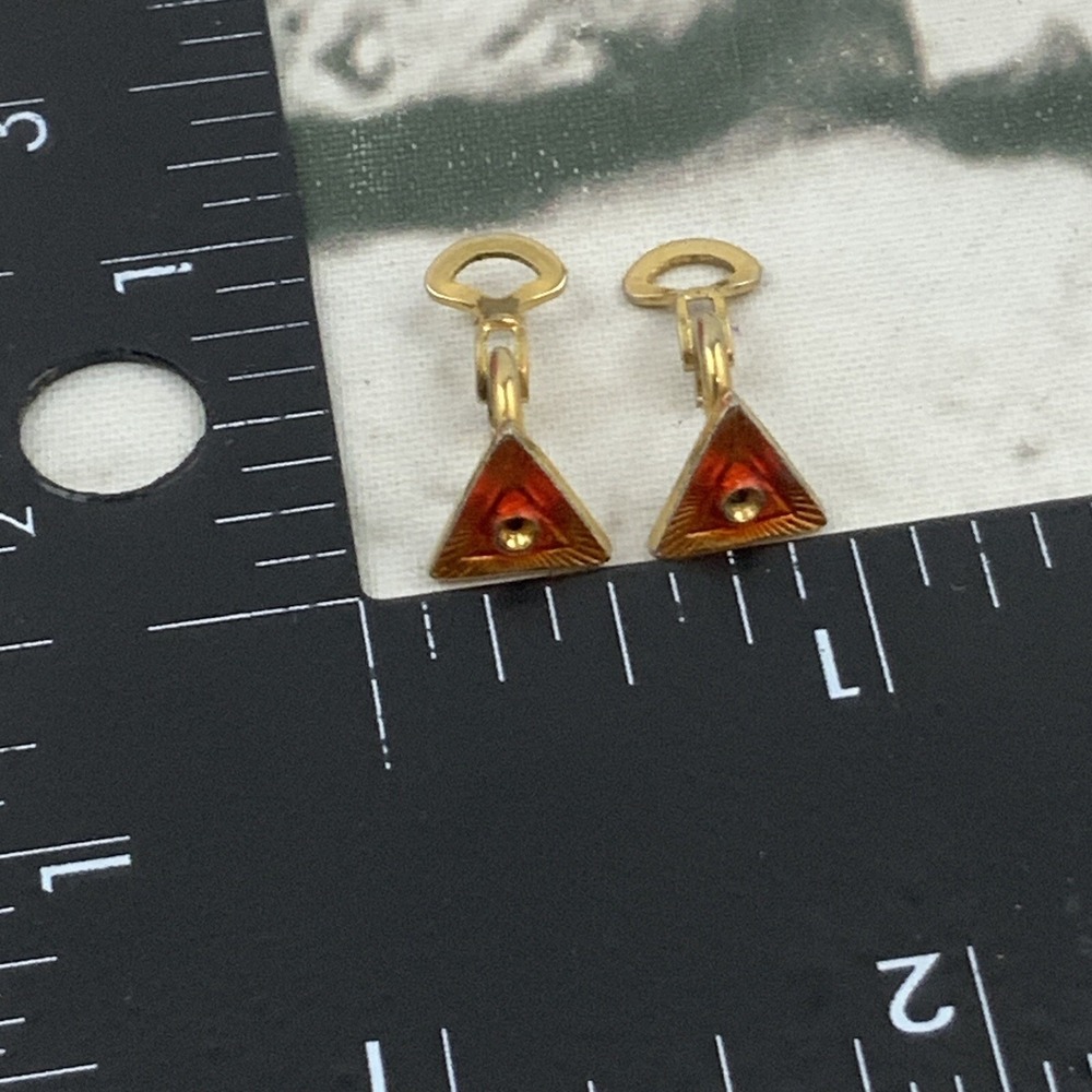 Gold Toned Triangle Shaped Earrings Red Clip Ons Fashion Jewelry Stud - Picture 3 of 3